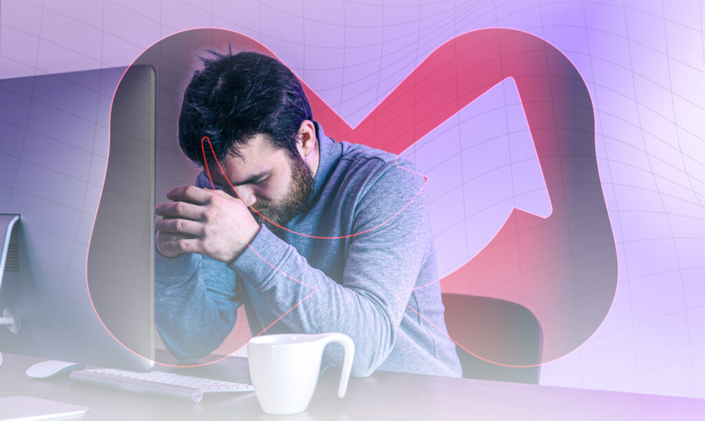 A tired business person trying to do it all on their own without automation